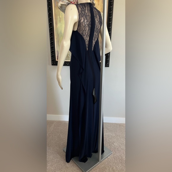 NEW BCBGMAXAZRIA Sleeveless Cascading Back Ruffle Gown - Picture 8 of 14